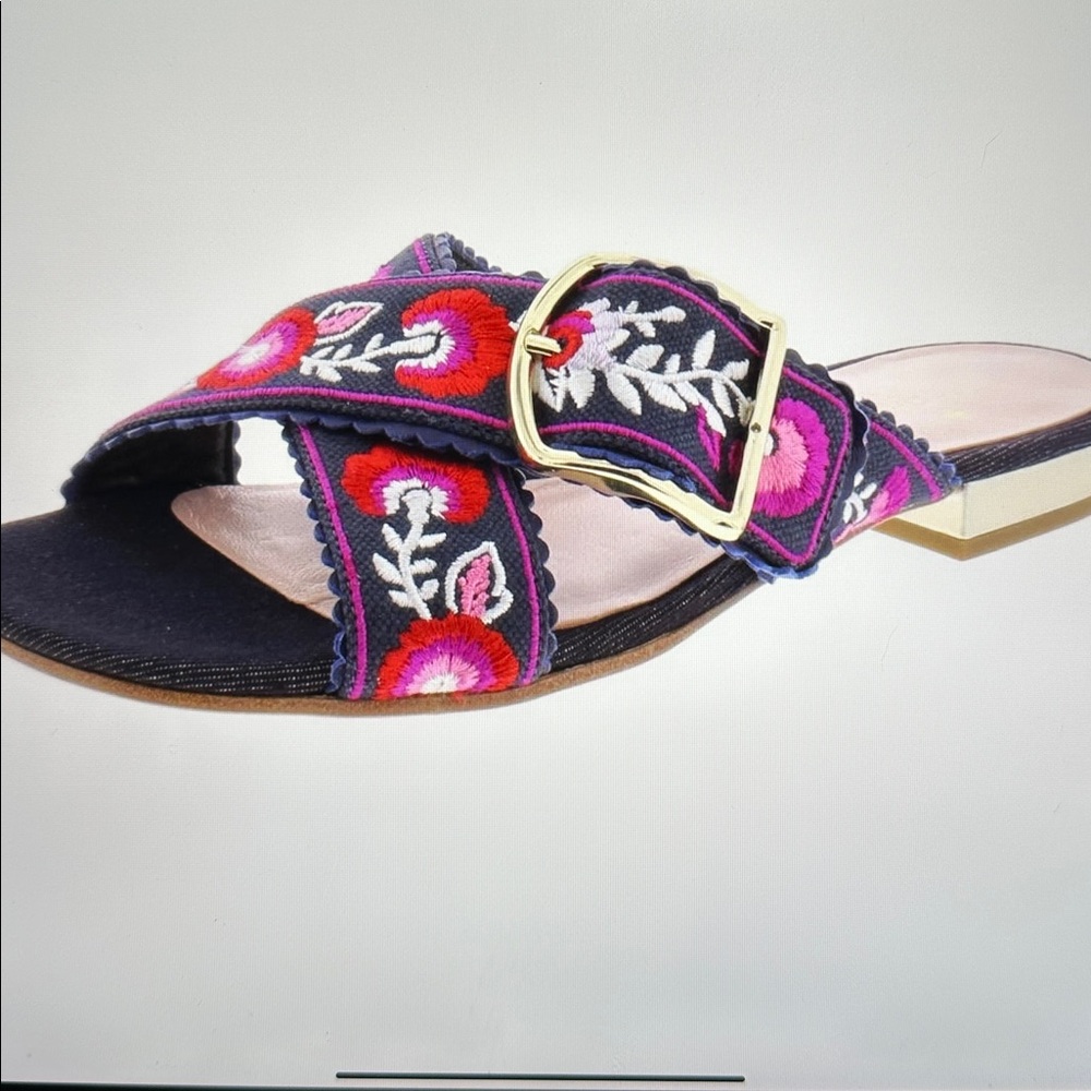 New in Box! $198 Kate Spade Navy Sandals with Floral Embroidery Faris sz 9.5
